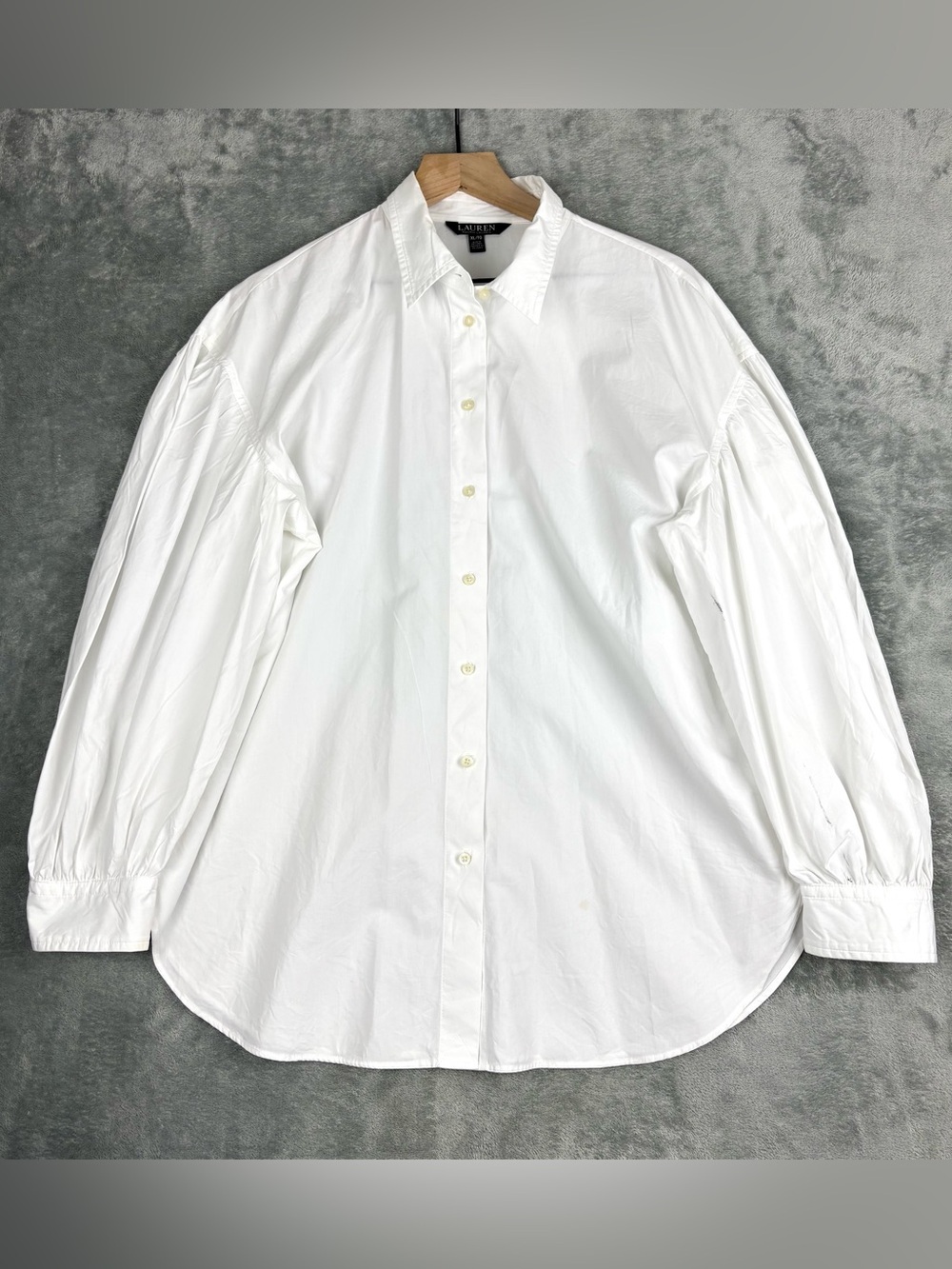 Lauren Ralph Lauren Button Up Shirt Womens XL White Long Balloon Sleeve Classic